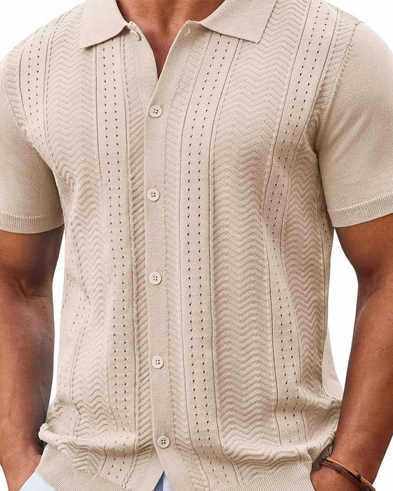 Hollow Out Knit Button Shirts