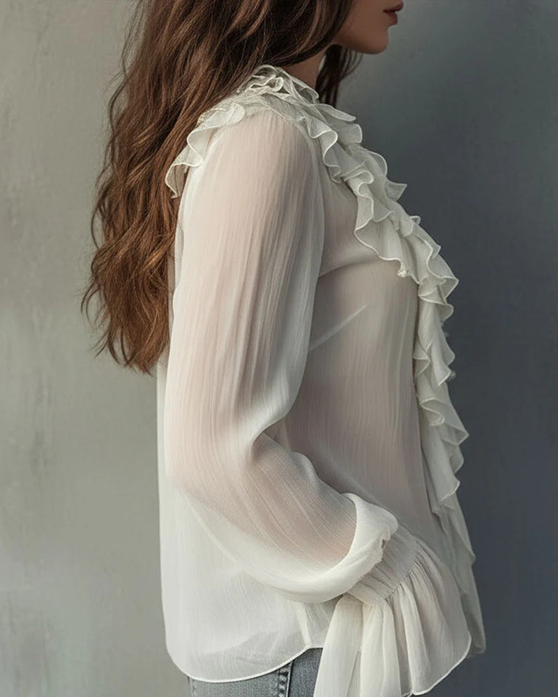 Stylish V-Neck Ruffled Blouse