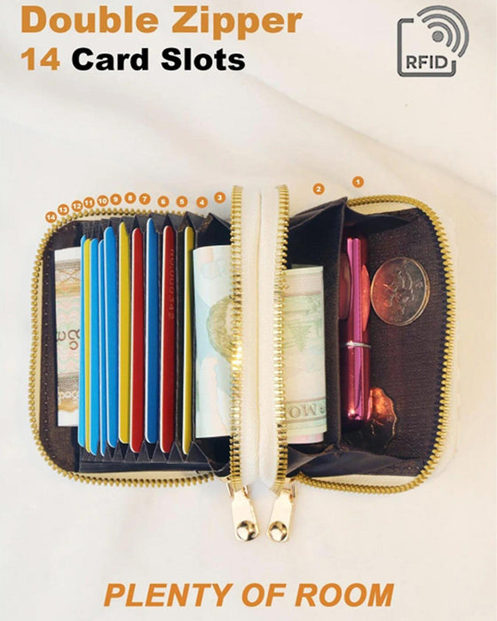 Rfid Blocking Card Holder Double Zipper Wallet