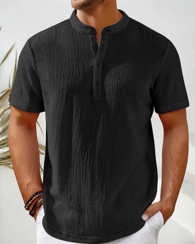 Solid Color Loose Henley Shirt