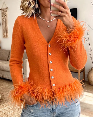 Stylish Solid-Color V-Neck Cardigan