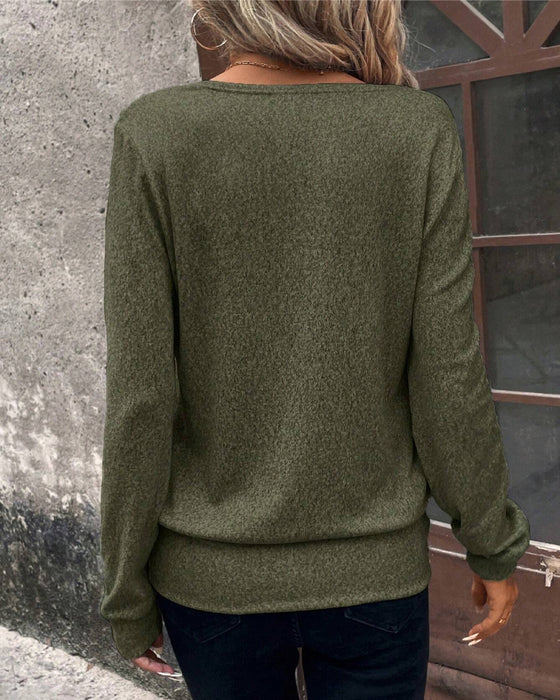 Casual solid color square neck long sleeve sweatshirt