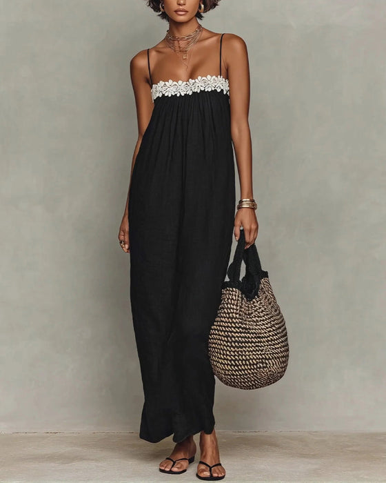 Contrast Color Straight Maxi Dress