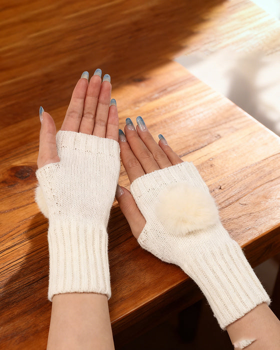 Warm Half-Fingerless Knitted Ball Gloves