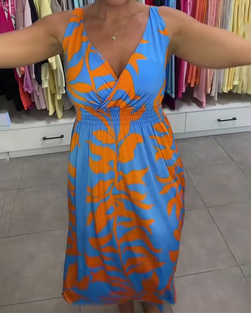 Sleeveless V-Neck Elastic Waist Cross Over Dress
