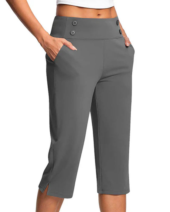 Button Waist-Cinched Slim Casual Pants