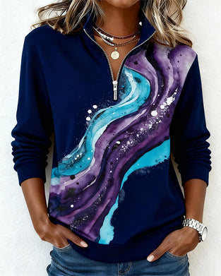 Long-Sleeved Half-Zip Pullover Printed Sweatshirt