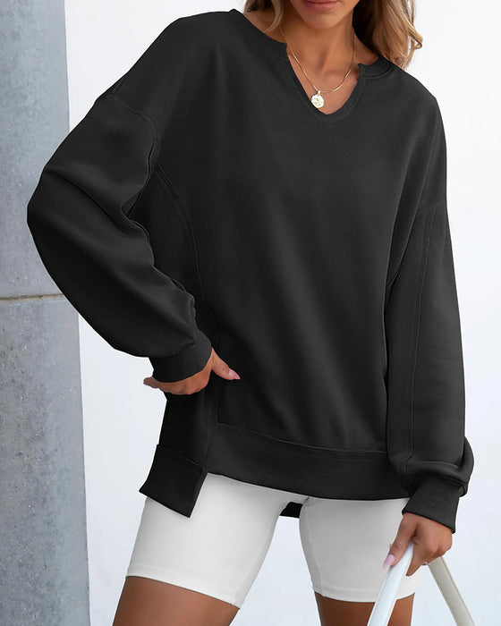 Small V-Neck Loose Casual Long Sleeve Sweatshirt