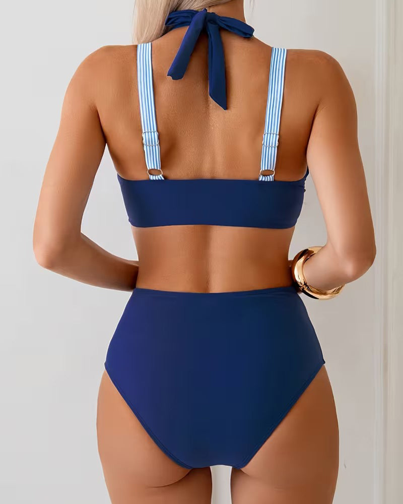 Striped Color-Block Two-Piece Bikini