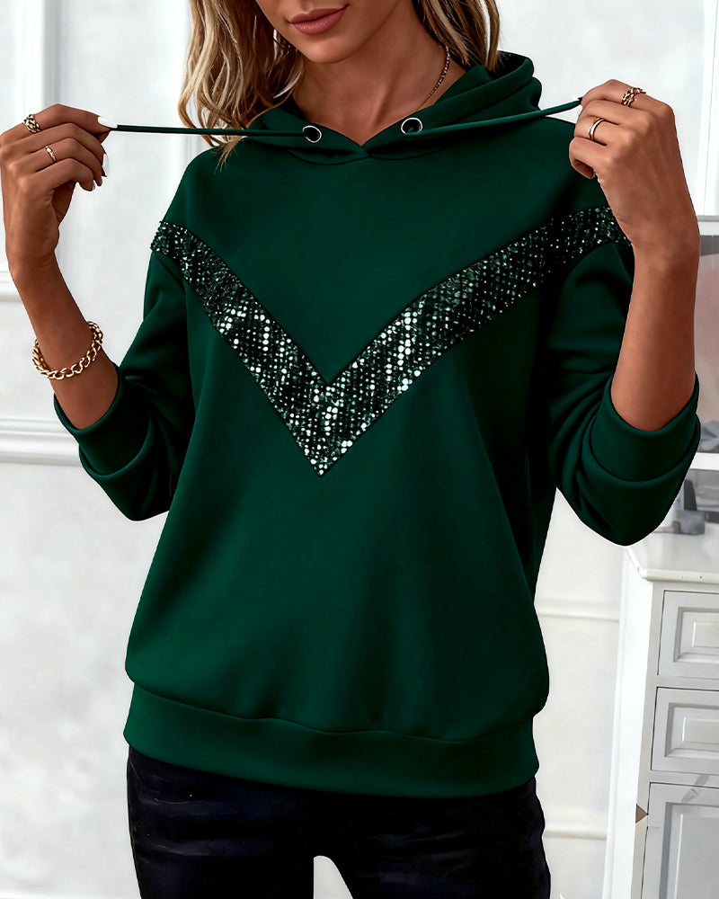 Long-Sleeved Solid Color Patchwork Hoodie