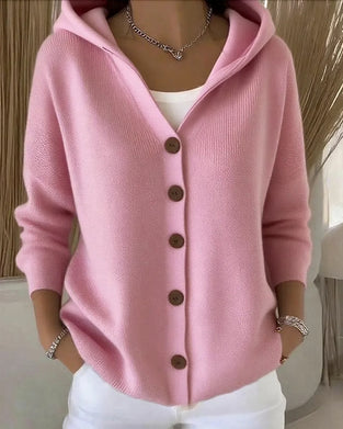 Hooded Button-Front Cardigan