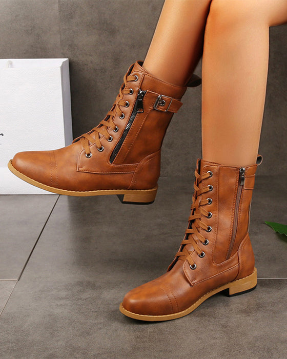 Women's Round Toe Side Zipper Leather Orthopedic Boots