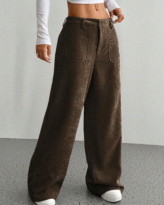 Front Back Pocket Solid Straight Leg Long Pant
