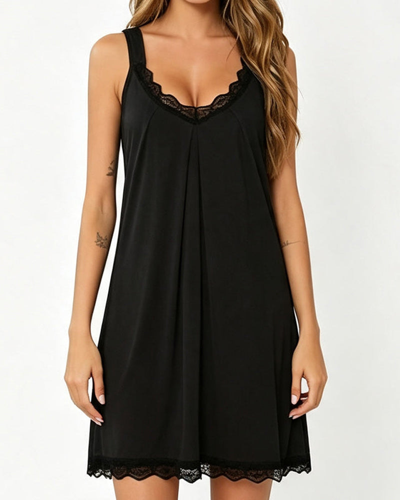 Solid Color Lace Sleep Dress