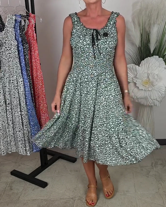 Floral Suspender Lace-Up Waist Dress