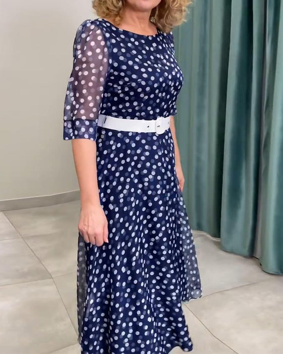 Half-Sleeved Polka Dot Chiffon Dress