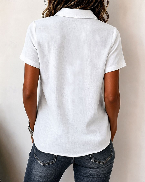 Lapel Three-Button Short Sleeve Blouse