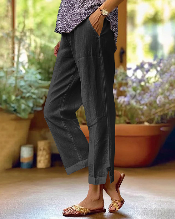 Solid Color Straight-Leg Casual Pants