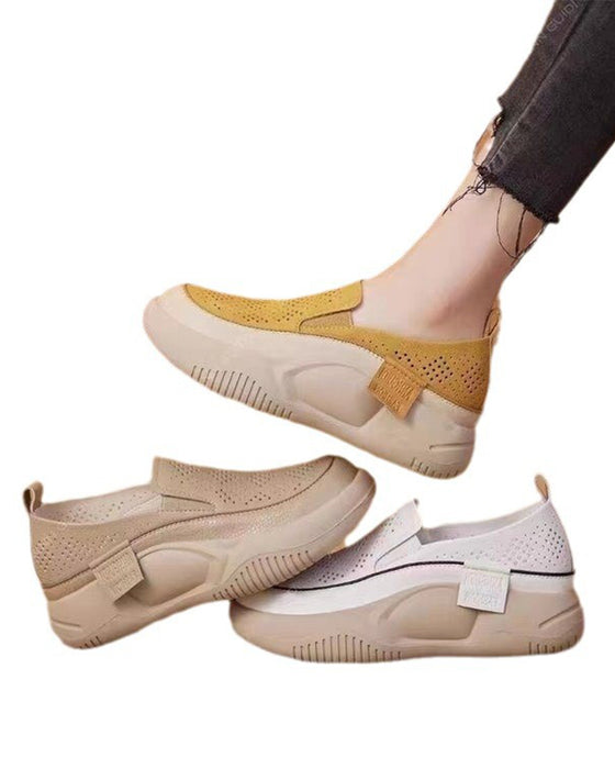 Thick-Soled Women'S Hollowout Loafers Round Toe Cap Shoes