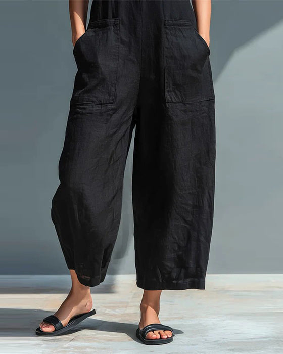 Sleeveless Stand-Up Collar Pocket Jumpsuit
