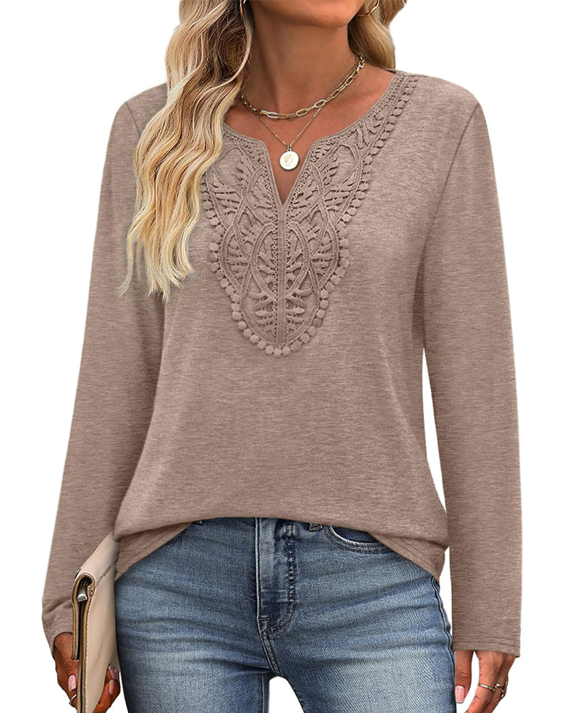 Elegant V-Neck Top With Long Sleeves For Women