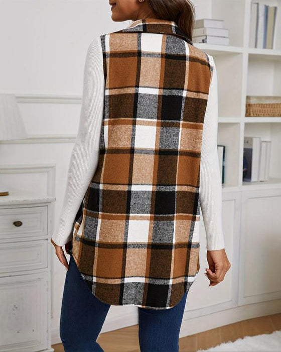 Plaid Pocket Vest Coats