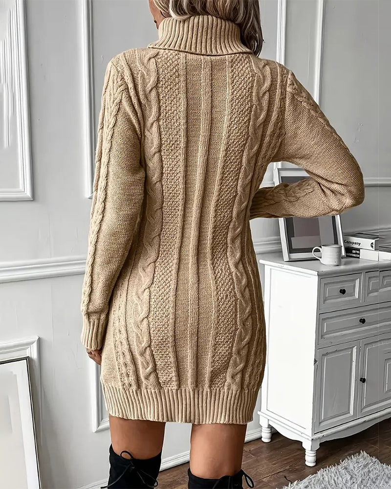 Stylish Solid Color Turtleneck Sweater Dress