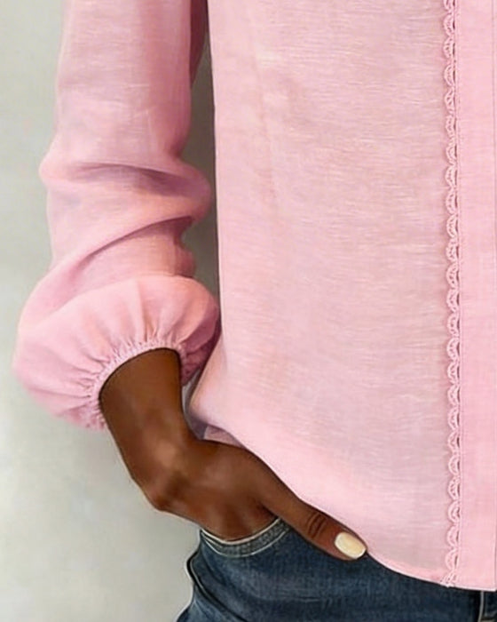 Solid Color V-Neck Patchwork Top