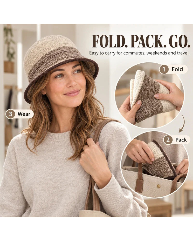 Women's Foldable Striped Cloche Bucket Hat
