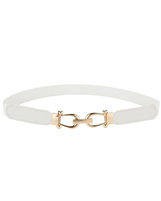 Women Stretchy Waist Belt Retro Elastic Skinny Belt for Ladies with Gold Buckle