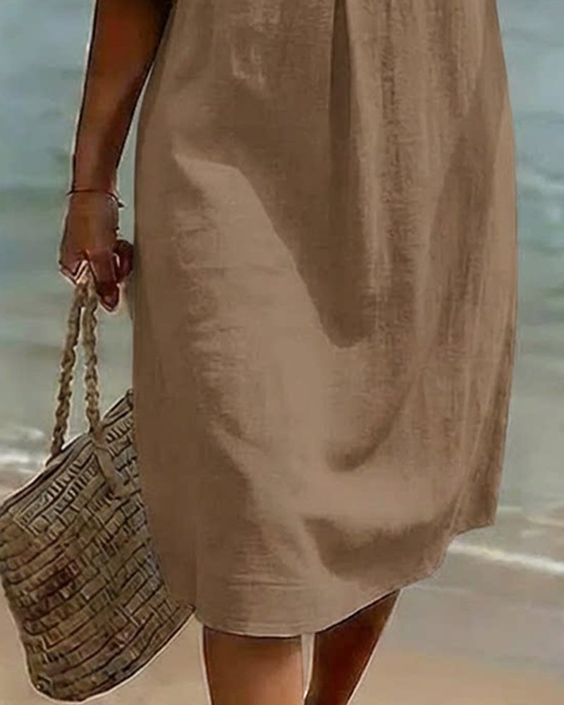 Button Ruffle Sleeve 100% Cotton Dress