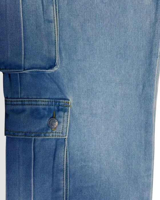 Men's Loose Solid Flap Pocket Cargo Denim Jeans