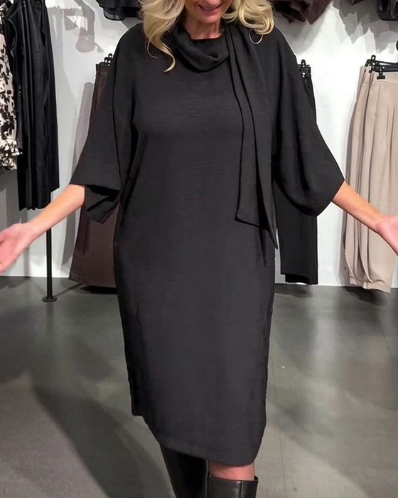 Scarf Collar Ribbon Tie Half Sleeve Dress