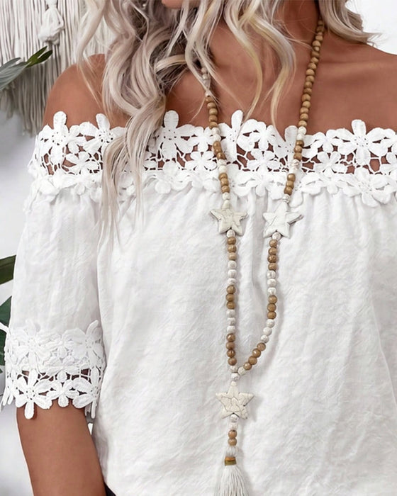 Lace Bardot Short Sleeve Blouse