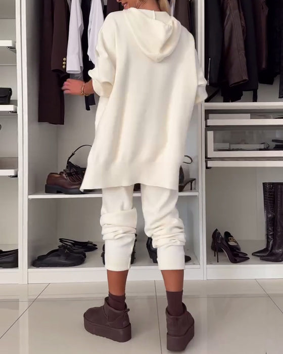 Two-piece set - solid color sweater and pants