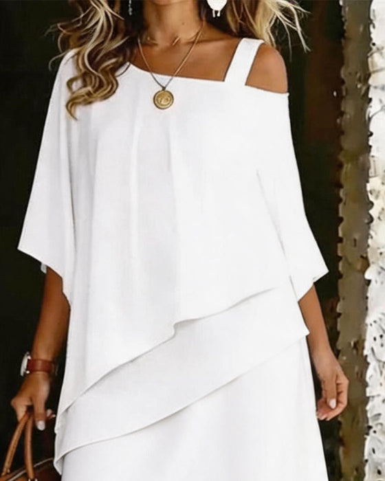 Off-Shoulder Asymmetrical Tiered Dress