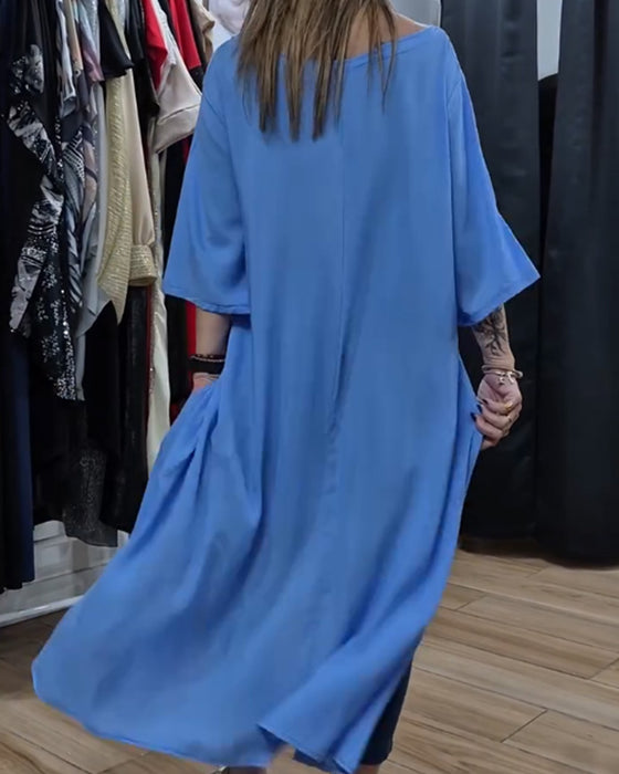 Three-Quarter Sleeve Irregular Solid Loose Top