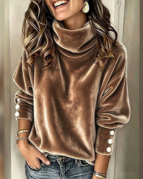 Solid Color High Neck Velvet Top