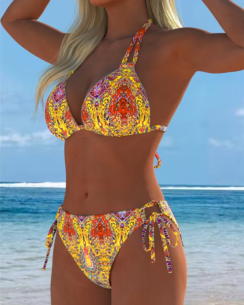 Colored Halter Print Bikini