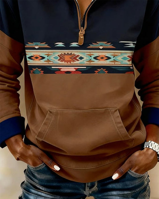 Stand-Up Collar Color-Blocked Sweatshirt