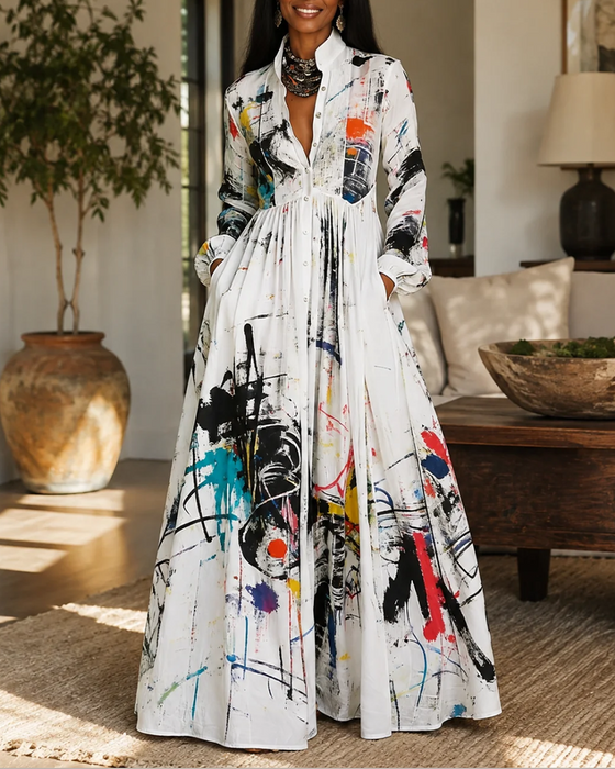 Art Splash Graffiti Lapel Shirt Dress