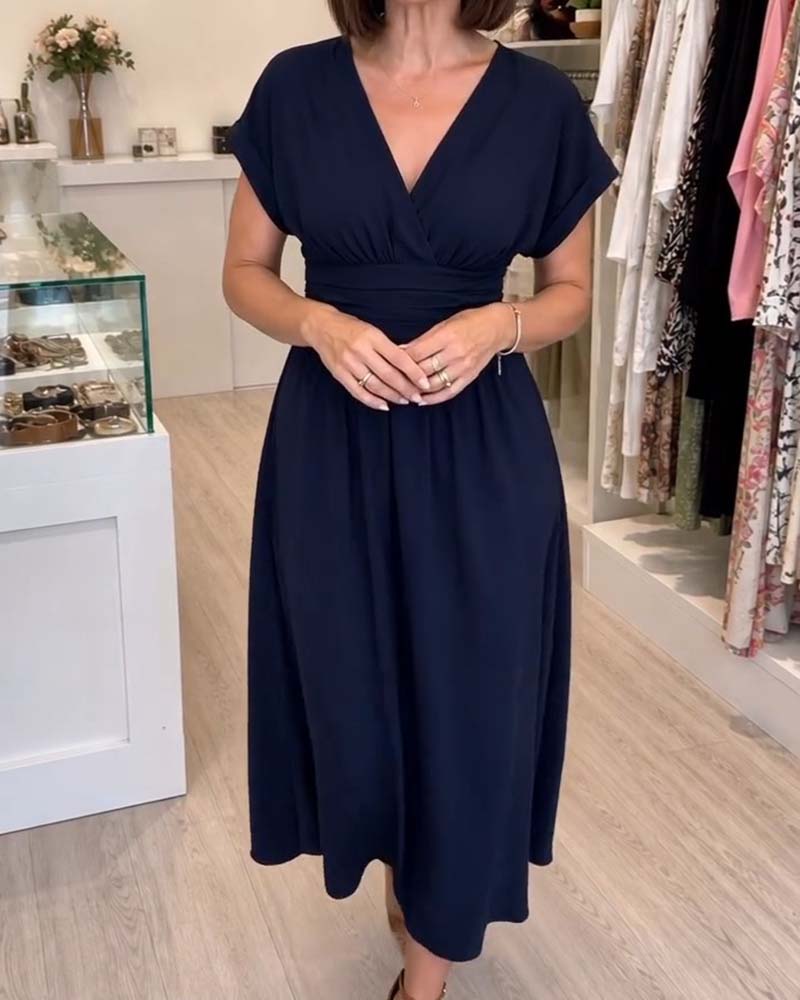 V-Neck Waist-Cinching A-Line Dress