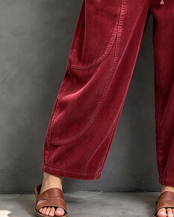 Elastic Waist Color-Block Cropped Wide-Leg Pants