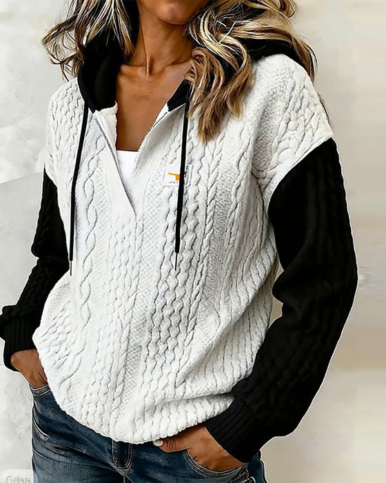 Long-Sleeved Cable Knit Casual Hoodie