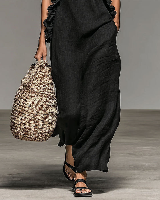 Halterneck Ruffled Long Dress