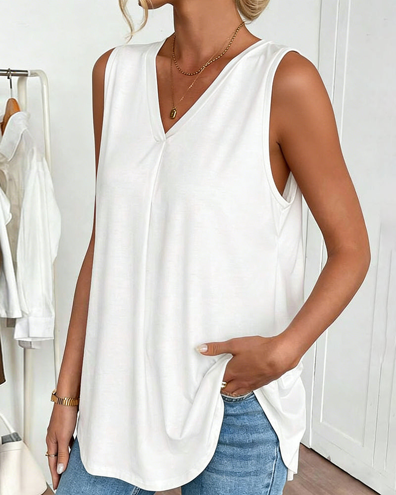 Sleeveless Pleated Paneled Tank Top
