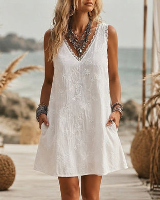 V-Neck Lace Patchwork Sleeveless Dress
