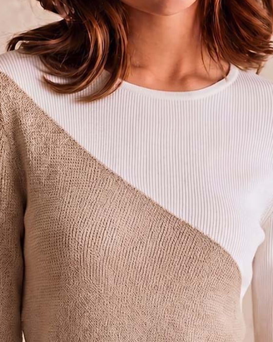 Round Neck Color Block Irregular Top