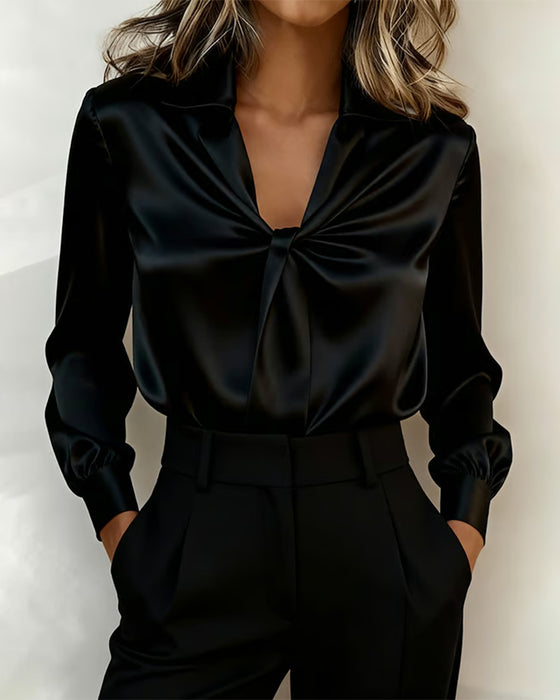 Stylish Solid-Color V-Neck Blouse