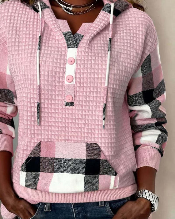 Plaid Patchwork Casual Hoodie